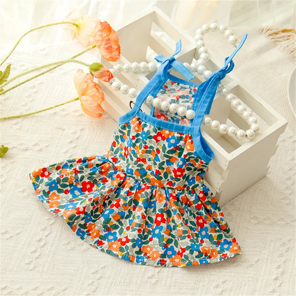 Summer Cotton Cat & Small Dog Suspender Dress – Floral Princess Outfit