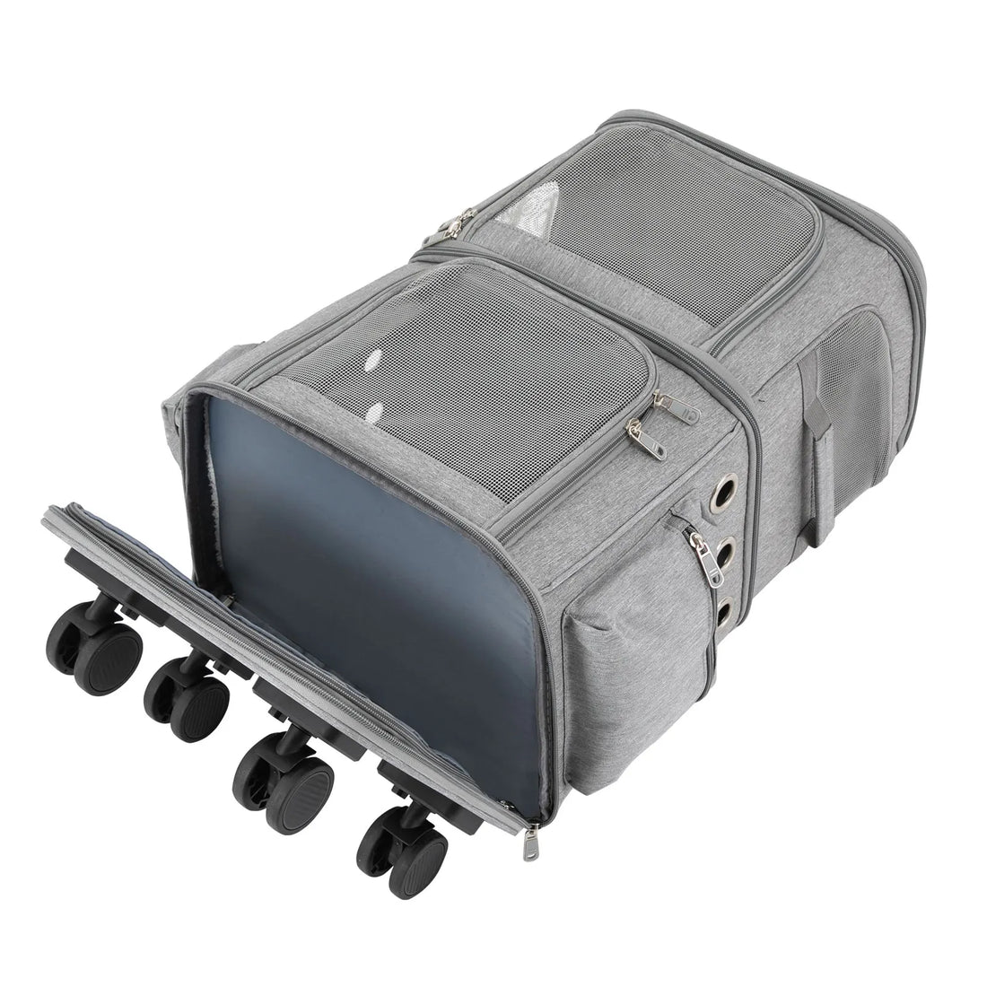 Double-Compartment Pet Rolling Carrier – Ventilated Cat & Small Dog Travel Bag