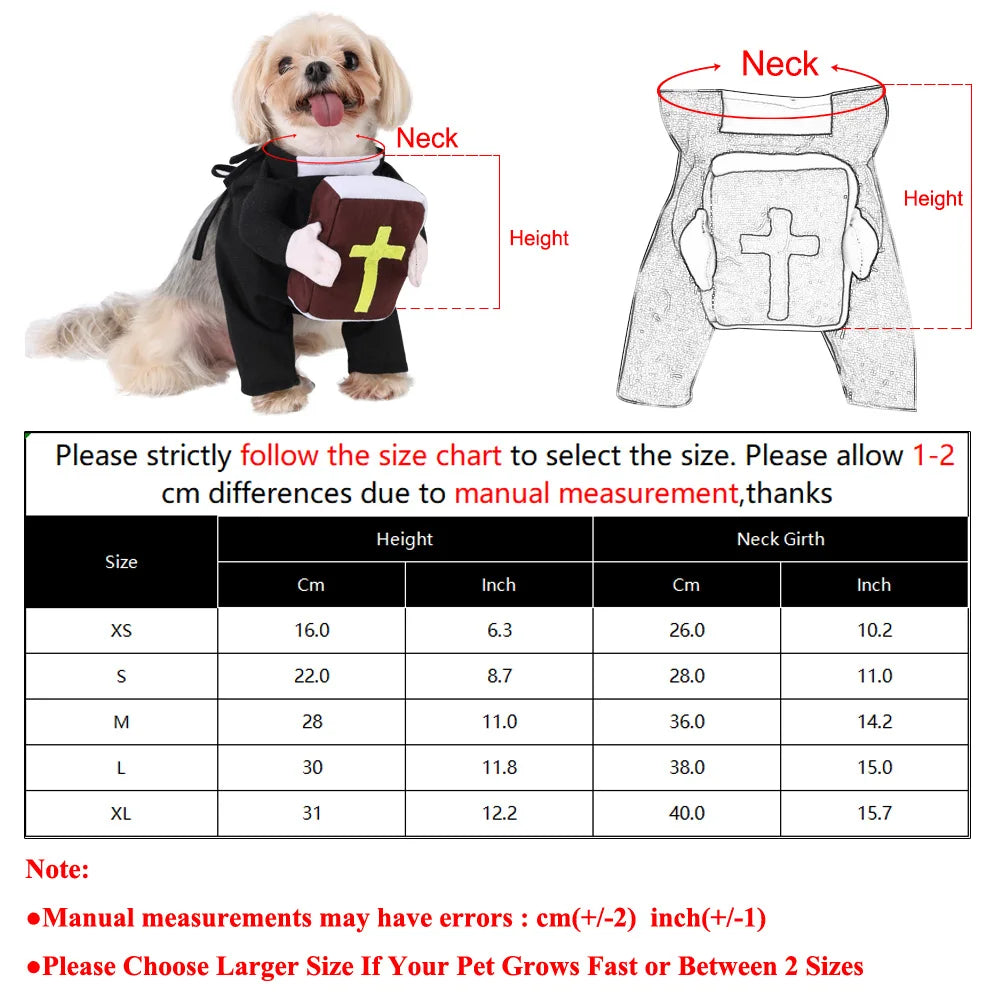 Funny Halloween Dog Costume – Pastor Style Pet Outfit with Cross