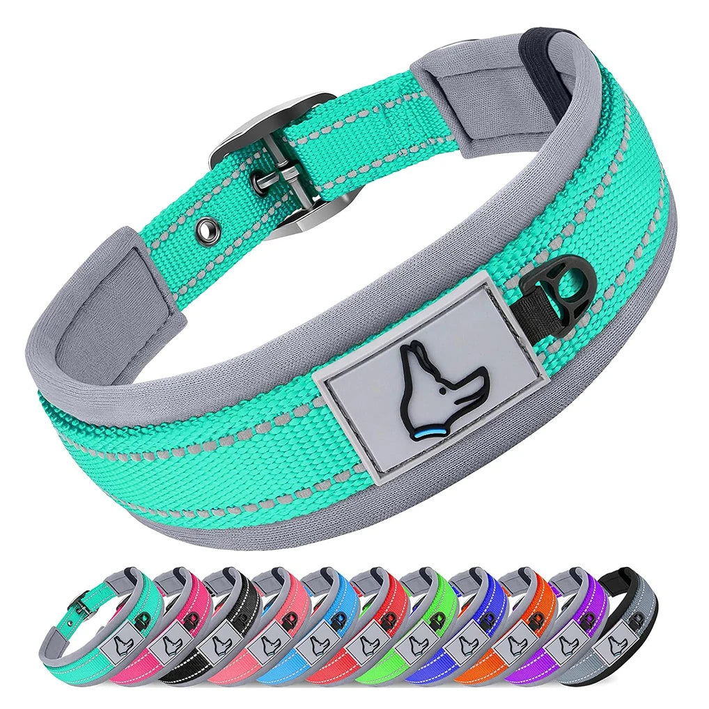 Padded Reflective Dog Collar – Adjustable Nylon Neoprene for All Sizes
