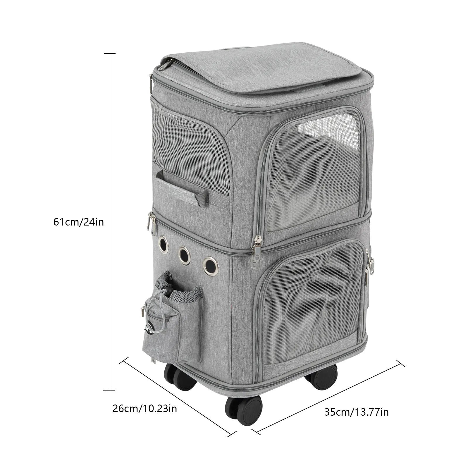 Double-Compartment Pet Rolling Carrier – Ventilated Cat & Small Dog Travel Bag