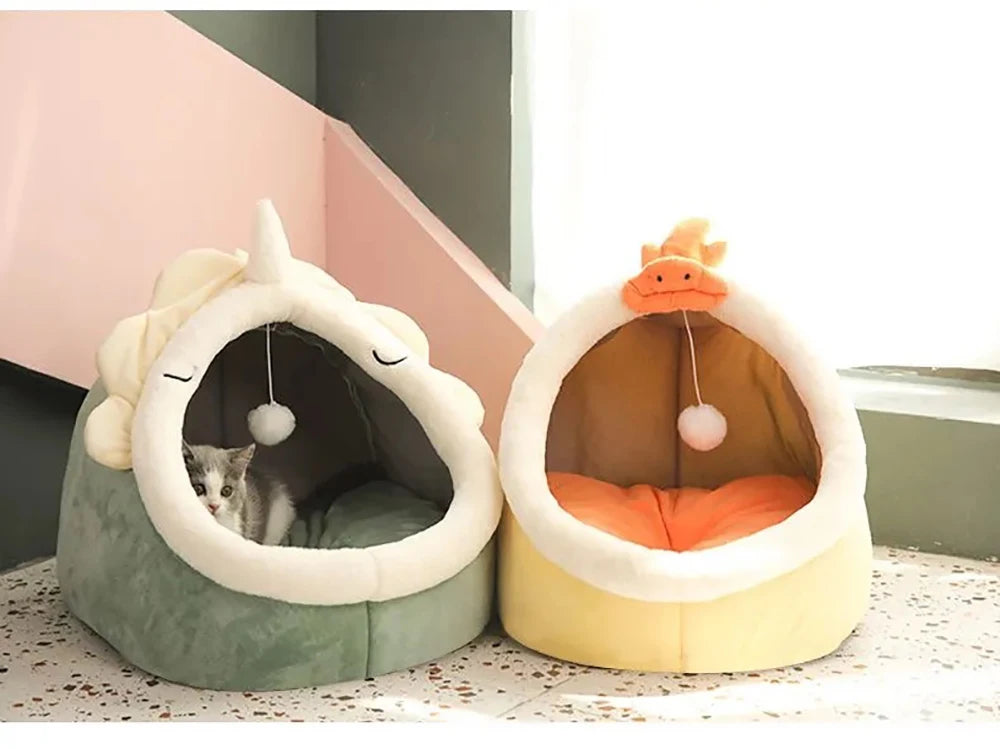 Deep Sleep Cartoon Cat Bed – Foldable & Washable Pet Cave