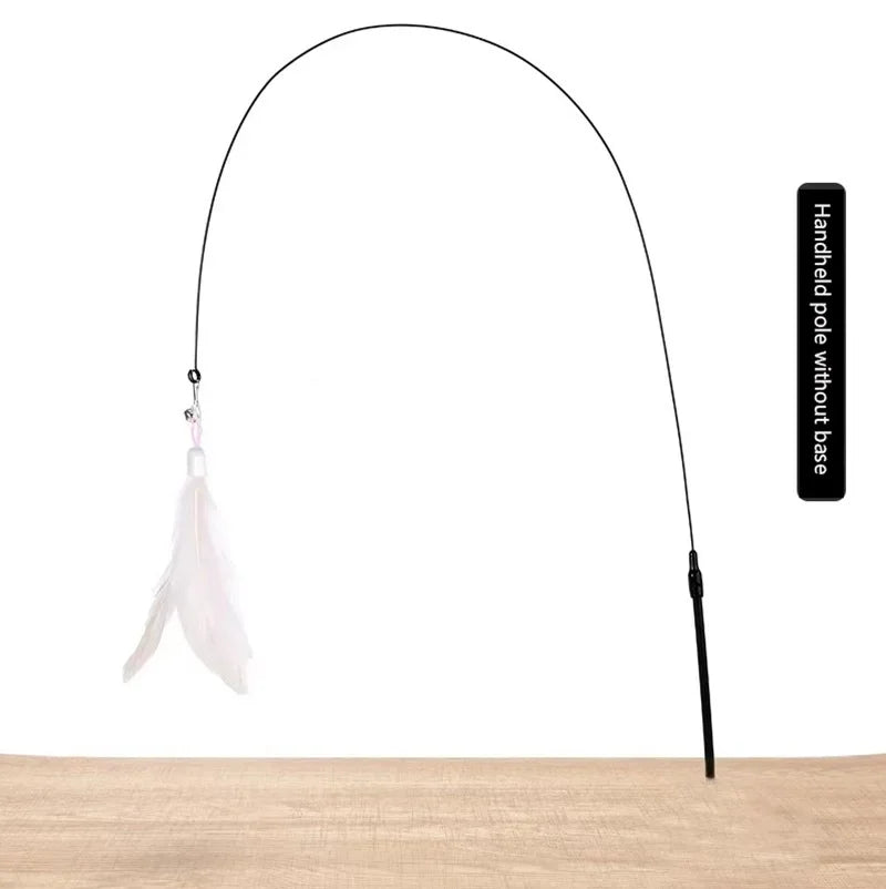 Cat Teaser Wand with Bell & Suction Cup – Replaceable Feather Toy
