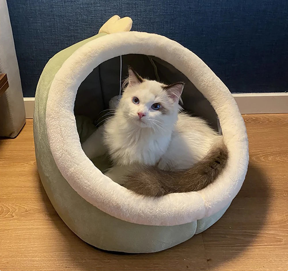 Deep Sleep Cartoon Cat Bed – Foldable & Washable Pet Cave