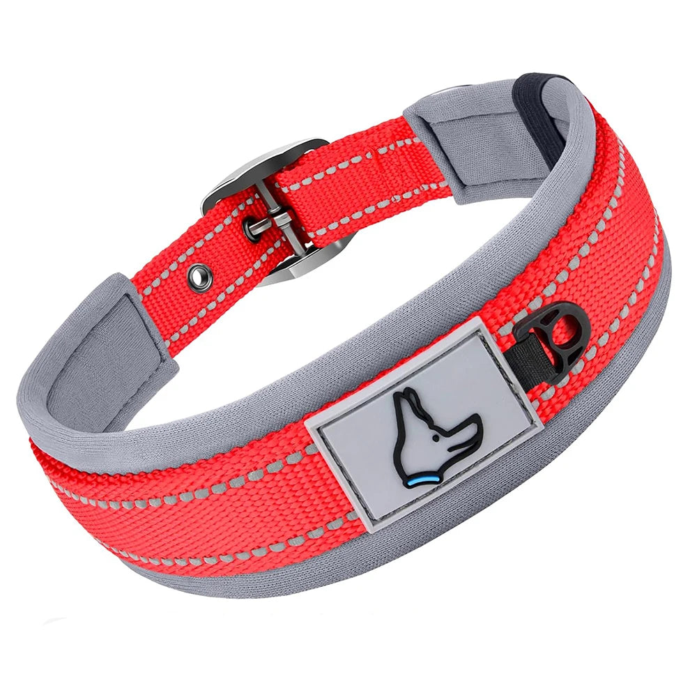 Padded Reflective Dog Collar – Adjustable Nylon Neoprene for All Sizes