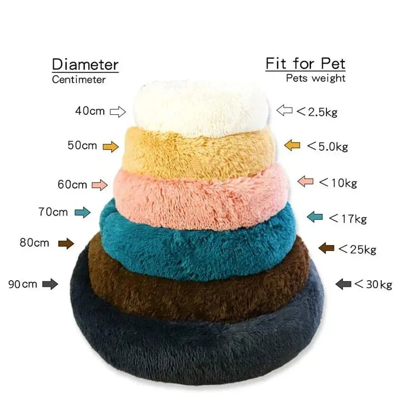 Round Plush Pet Bed – Warm Washable Dog & Cat Sofa