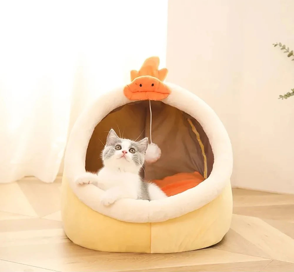 Deep Sleep Cartoon Cat Bed – Foldable & Washable Pet Cave