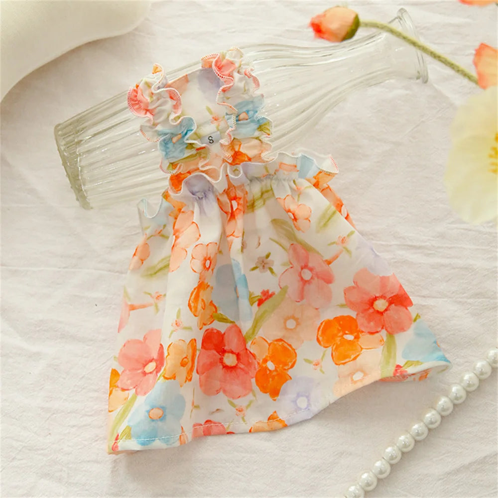 Summer Cotton Cat & Small Dog Suspender Dress – Floral Princess Outfit
