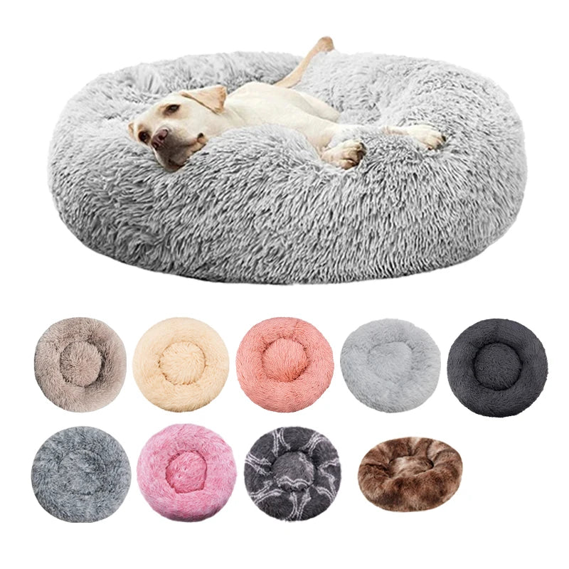 Round Plush Pet Bed – Warm Washable Dog & Cat Sofa