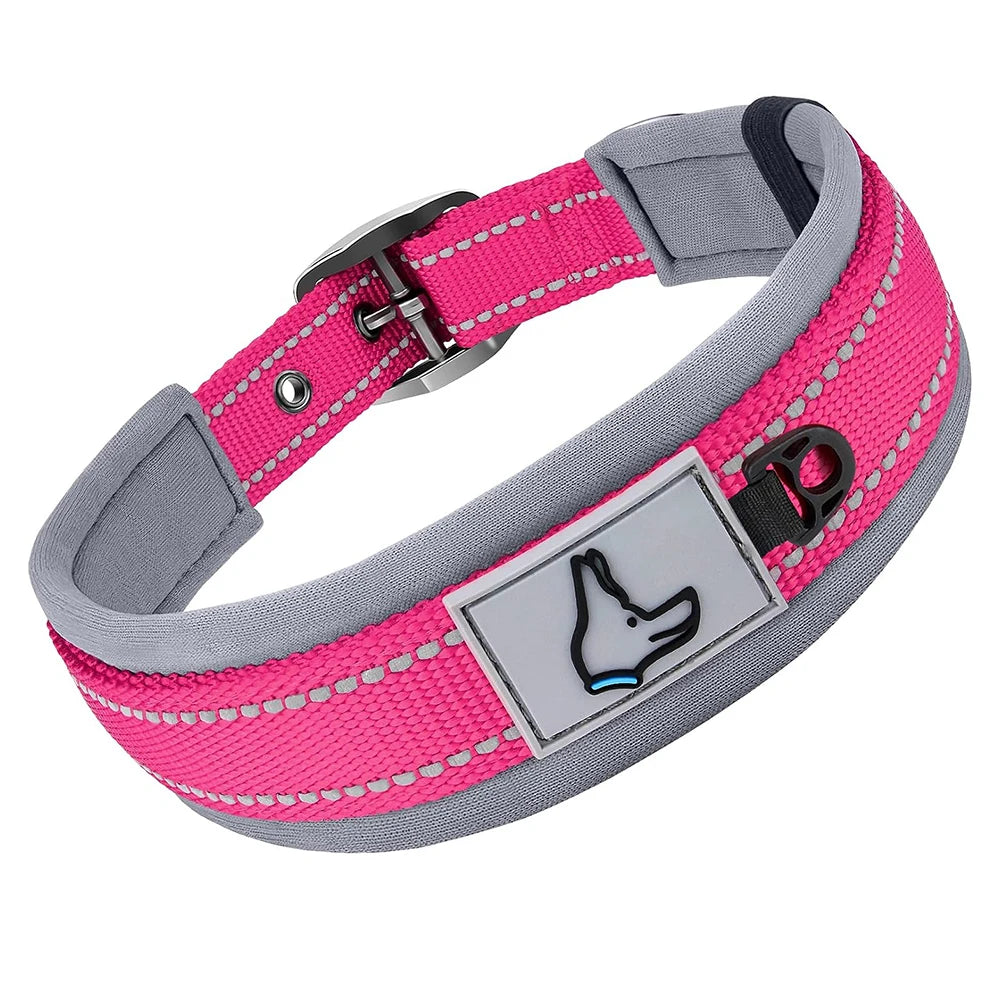 Padded Reflective Dog Collar – Adjustable Nylon Neoprene for All Sizes