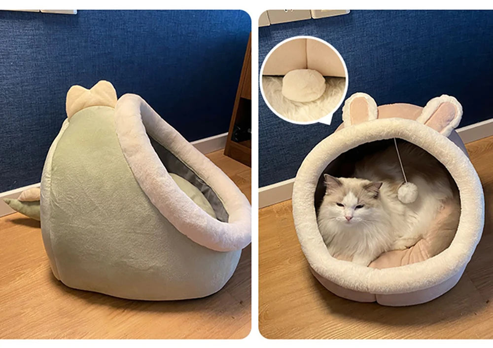 Deep Sleep Cartoon Cat Bed – Foldable & Washable Pet Cave